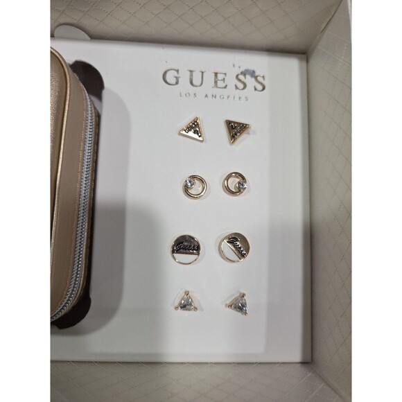 GUESS Gold Jewelry Travel Case Zip Up With 8 Earrings Gift Set New B11 - Picture 4 of 10